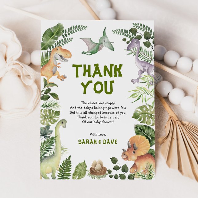 Cute Dinosaurs Jungle Greenery Vild Baby Shower Tack Kort (Skapare uppladdad)