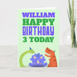 Cute Dinosaurs Kids Age Namn Grönt Birday Card Kort