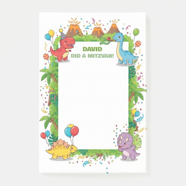 Cute Dinosaurs Kids Personlig Mitzvah Post-it Block (Framsida)