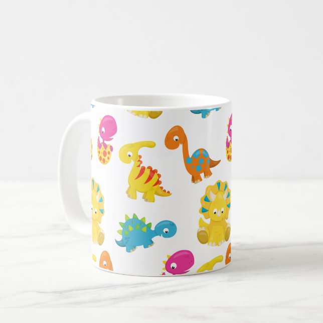 Cute Dinosaurs, Mönster, Dinosaurs, Baby Dino Kaffemugg (Framsida vänster)