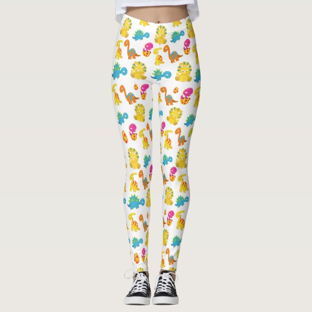 Cute Dinosaurs, Mönster, Dinosaurs, Baby Dino Leggings (Framsida)