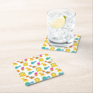 Cute Dinosaurs, Mönster, Dinosaurs, Baby Dino Underlägg Papper Kvadrat