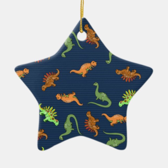 Cute Dinosaurs Mönster Julgransprydnad Keramik (Framsidan)