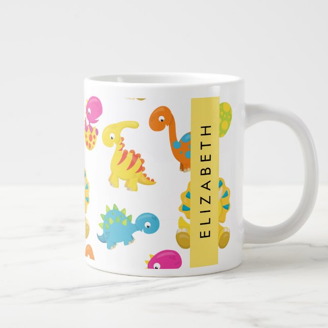 Cute Dinosaurs, Mönster om dinosaurier, ditt namn Jumbo Mugg (Höger)