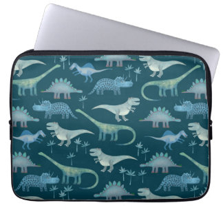Cute Dinosaurs Mörk grönt Mönster Laptop Fodral