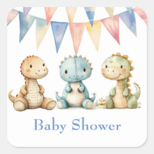 Cute Dinosaurs och Friends Boy Shower Fyrkantigt Klistermärke