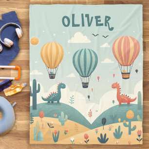 Cute Dinosaurs och Luftballonger Fleecefilt