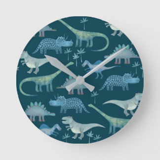 Cute Dinosaurs på Grönt Rund Klocka