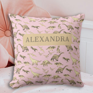 Cute Dinosaurs Personlig Girls Rosa Kudde