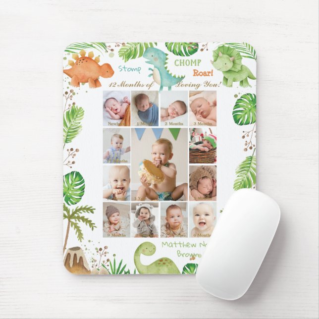Cute Dinosaurs Pojke Photo Collage Milestone Musmatta (Med mus)