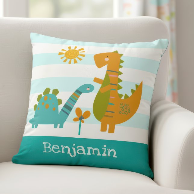 Cute Dinosaurs Pojke Turquise Rand Kawaii Kudde (Skapare uppladdad)