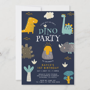 Cute Dinosaurs pojkes första Födelsedagsfest Inbjudningar
