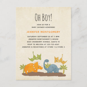 Cute Dinosaurs PreHistorical Wildlife Baby Shower Inbjudan Vykort