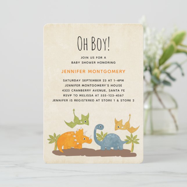 Cute Dinosaurs PreHistorical Wildlife Baby Shower Inbjudningar (Stående Fram)