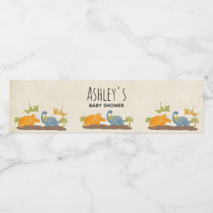 Cute Dinosaurs PreHistorical Wildlife Baby Shower Vattenflaskor Etikett