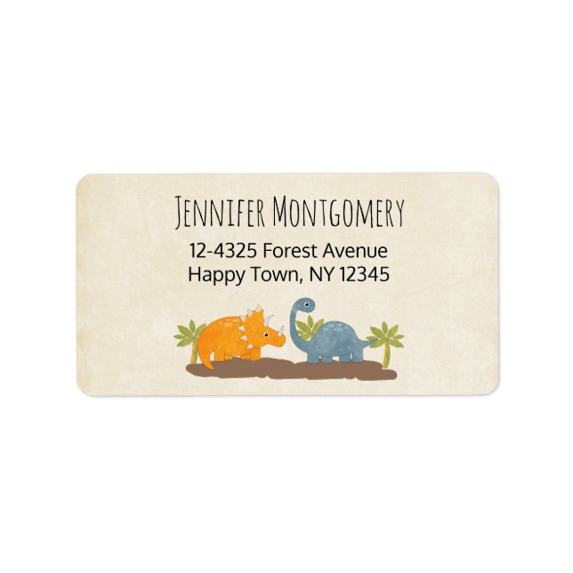 Cute Dinosaurs Prehistorisk Wildlife Adressetikett (Framsidan)