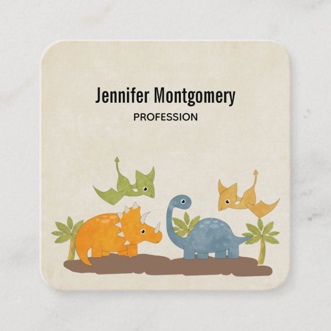Cute Dinosaurs Prehistorisk Wildlife Fyrkantigt Visitkort (Framsida)