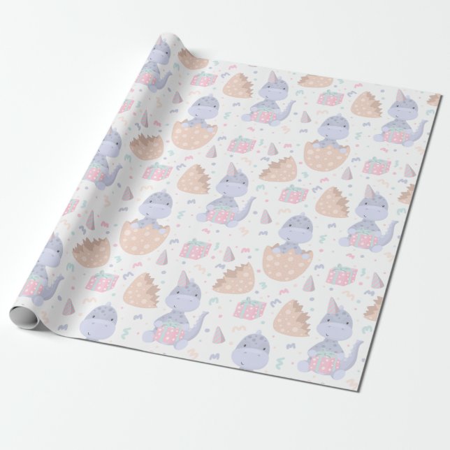 Cute Dinosaurs Presentpapper (Utrullad)