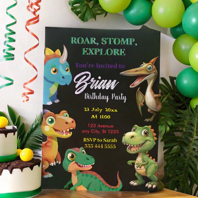 Cute Dinosaurs roar Boy Birthday-inbjudan Inbjudningar (Skapare uppladdad)