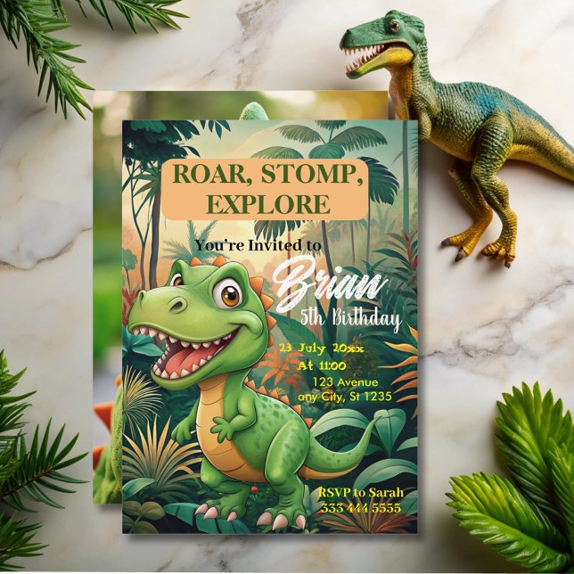 Cute Dinosaurs roar Boy Birthday Inbjudningar (Skapare uppladdad)