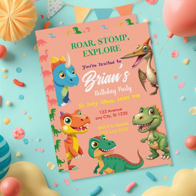 Cute Dinosaurs roar Boy Birthday  Invitation Inbjudningar (Skapare uppladdad)