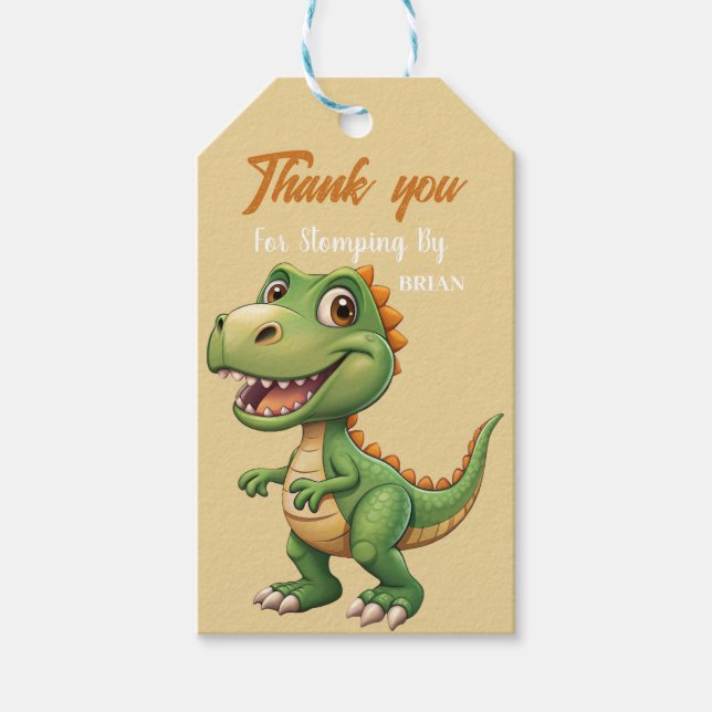 Cute Dinosaurs roar Boy Födelsedagsfest Presentetikett (Framsidan)