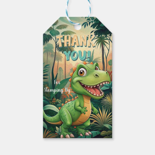 Cute Dinosaurs roar Boy Födelsedagsfest Presentetikett (Framsidan)