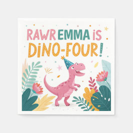 Cute Dinosaurs Roar Girl Födelsedagsfest Napkins Pappersservett