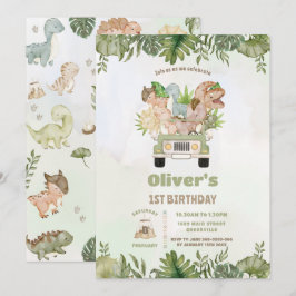 Cute Dinosaurs Safari Car 1:a andra tredje födelse Inbjudningar