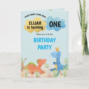 Cute Dinosaurs spelar första födelsedagen Inbjudan