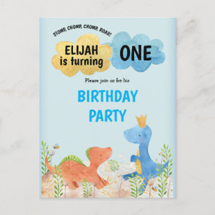 Cute Dinosaurs spelar pojke 1:a födelsedagen Party Inbjudan Vykort