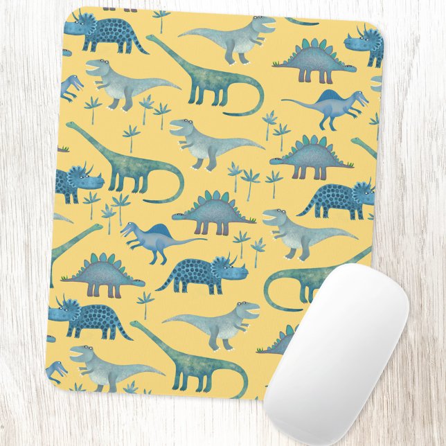 Cute Dinosaurs Sunshine Gult Musmatta (Fun dinosaur pattern yellow art mousemat)