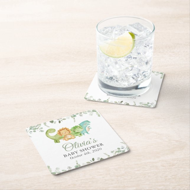 Cute Dinosaurs, T-Rex, Jurassic, Baby Shower Underlägg Papper Kvadrat (Insitu)