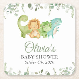 Cute Dinosaurs, T-Rex, Jurassic, Baby Shower Underlägg Papper Kvadrat