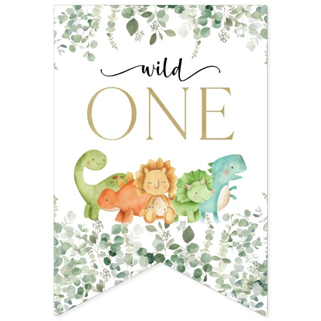 Cute Dinosaurs, T-Rex, Jurassic, första födelsedag Vimplar (Första flaggan)