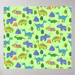 Cute Dinosaurs, Tecknad Stil. Poster