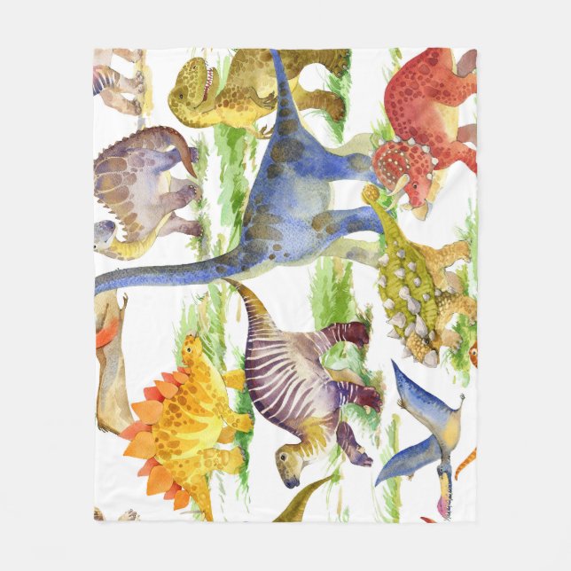 Cute Dinosaurs vattenfärg Sömlös konst Fleecefilt (Framsidan)