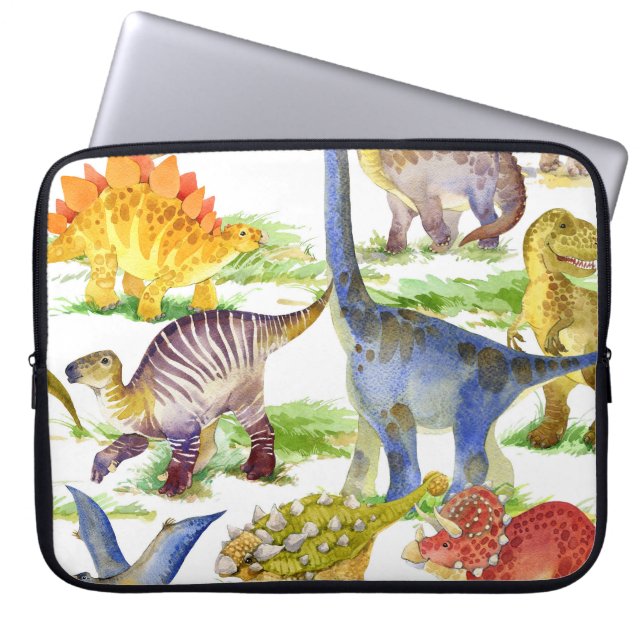 Cute Dinosaurs vattenfärg Sömlös konst Laptop Fodral (Framsidan)