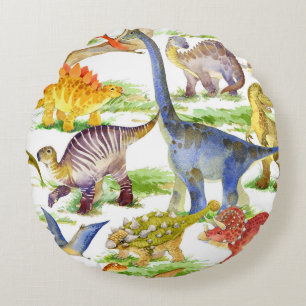 Cute Dinosaurs vattenfärg Sömlös konst Rund Kudde