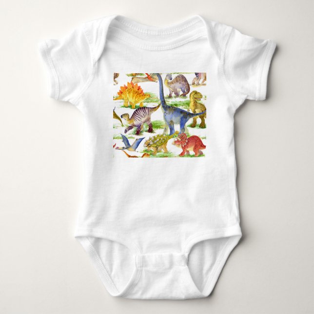 Cute Dinosaurs vattenfärg Sömlös konst T Shirt (Framsida)