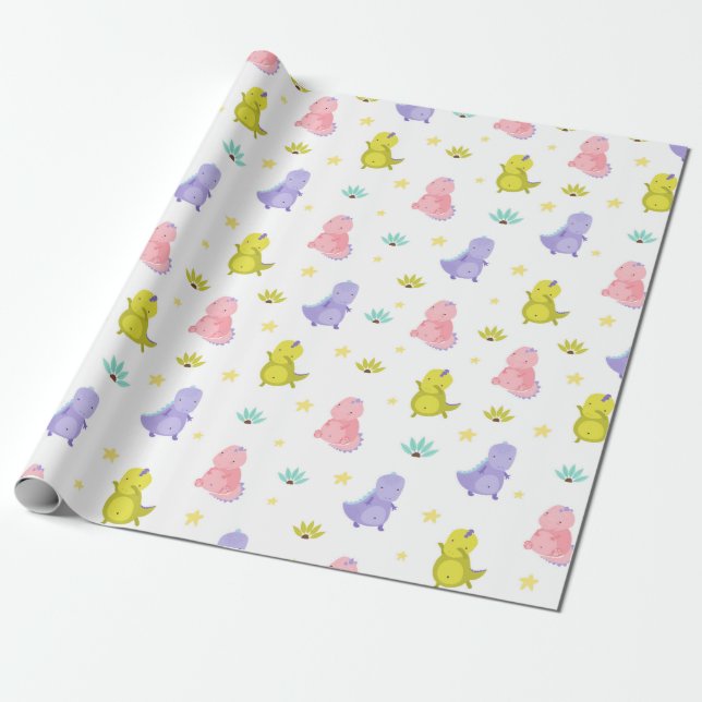 Cute Dinosaurs Wrapping Papper Presentpapper (Utrullad)