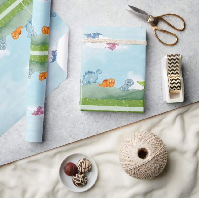 Cute Dinosaurs Wrapping Papper Presentpapper (Hantverk)
