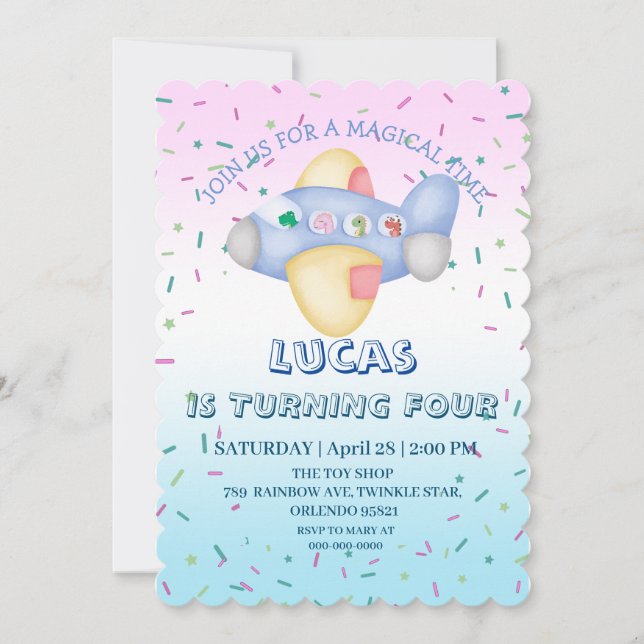 Cute dinosauurflygplan Student barns födelsedag pa Inbjudningar (Framsida)
