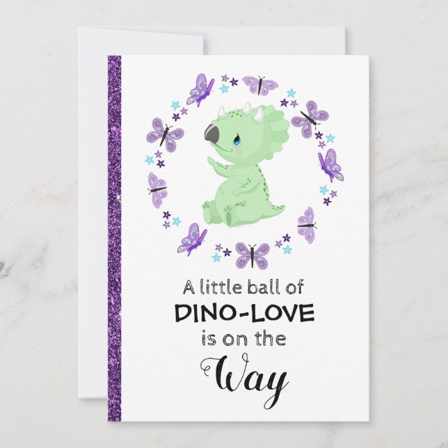 *~* Cute Dinosuar Glitter Baby Shower-inbjudan Inbjudningar (Framsida)
