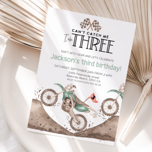 Cute Dirt Bike 3rd birthday -Cant catch me Inbjudningar (Dirt bike Can't catch me birthday invitation)