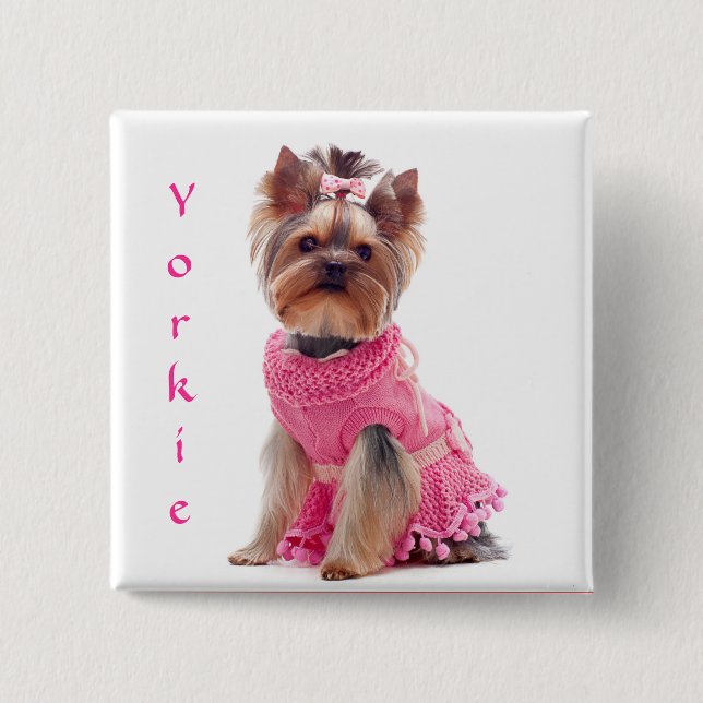 Cute Diva Yorkie Yorkshire Terrier Square Pin Knapp (Framsida)