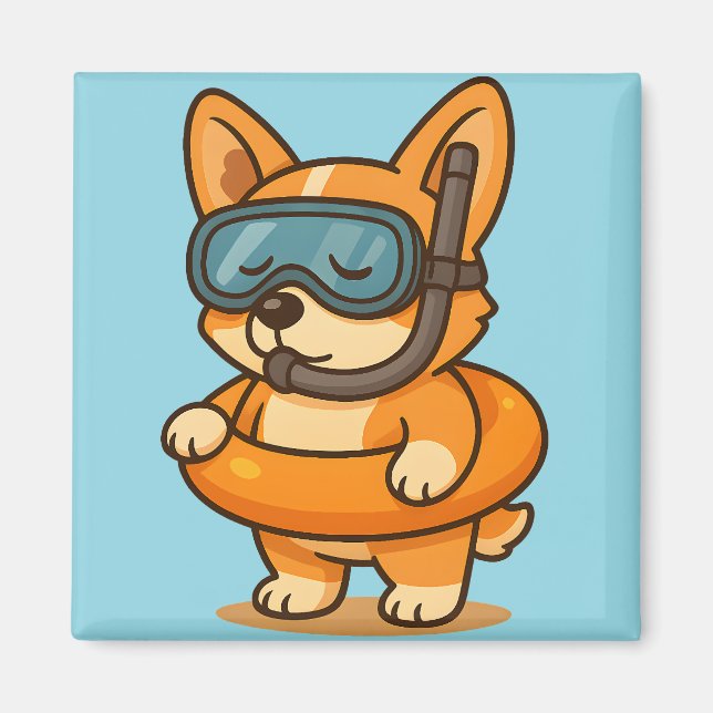 Cute Diving Corgi Magnets | Roligt Köksdekor Magnet (Framsidan)