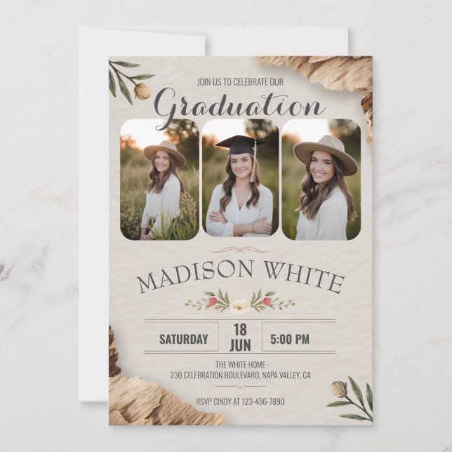 Cute DIY Blommigt Rustic Studenten Land Stil Inbjudningar (Framsida)