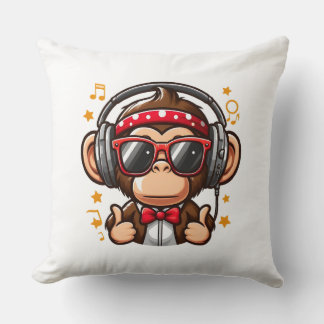 Cute DJ Monkey with Headphones for Kids Kudde