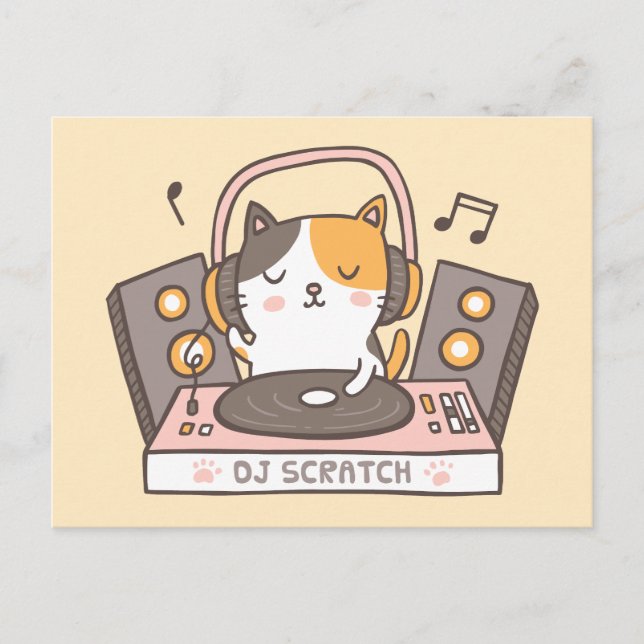 Cute DJ Scratch Kattunge Pun-vykort Vykort (Framsida)